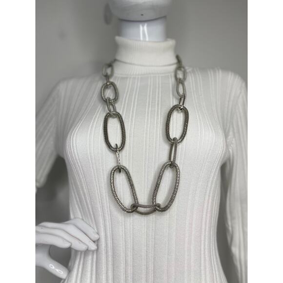Chico's necklace costume signed jewelry silver tone mesh long chunky link chain - Picture 4 of 11